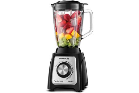 MONDIAL Liquidificador Turbo Glass Jarra de Vidro, Preto/Inox, 1400W, 110V - L-1400 GI